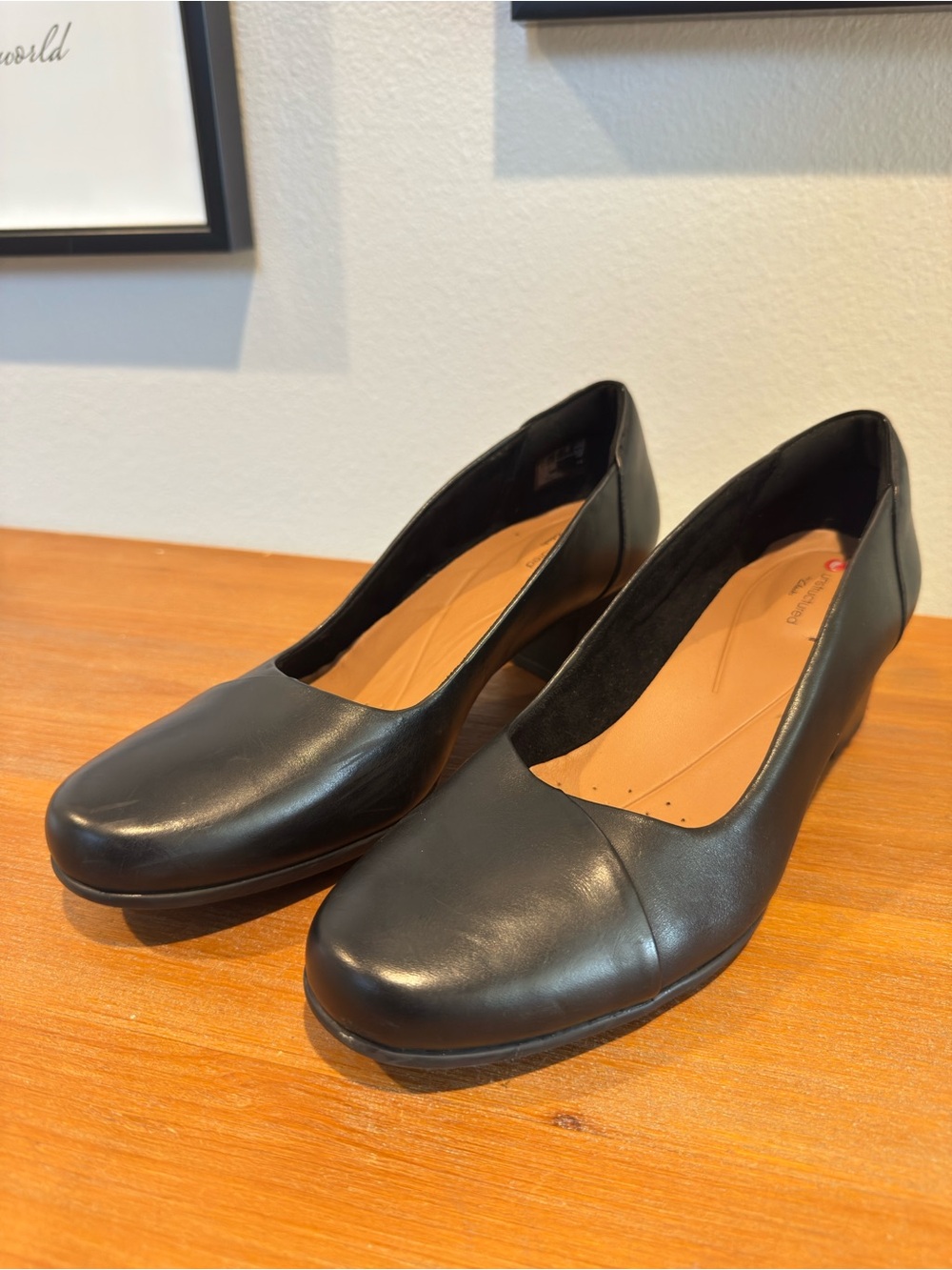 Clarks Unstructured Un Damson Step Women's Black Leather Heels Shoes Size 9